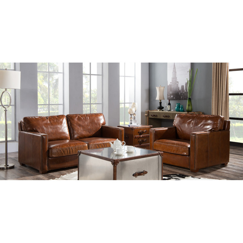 Williston Reaves 2 Piece Leather Sofa Set Wayfair.co.uk